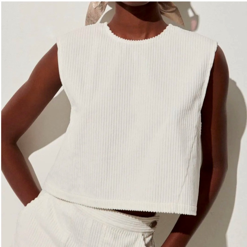 RACHEL COMEY Yana Corduroy Cotton Boxy Cropped Sleeveless Tank Top